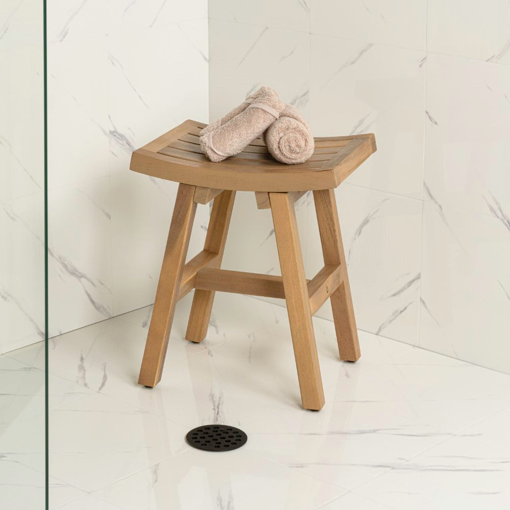 Nuvair 15.75" Traditional Classic Slatted Solid Acacia Wood Indoor/Outdoor Shower Stool