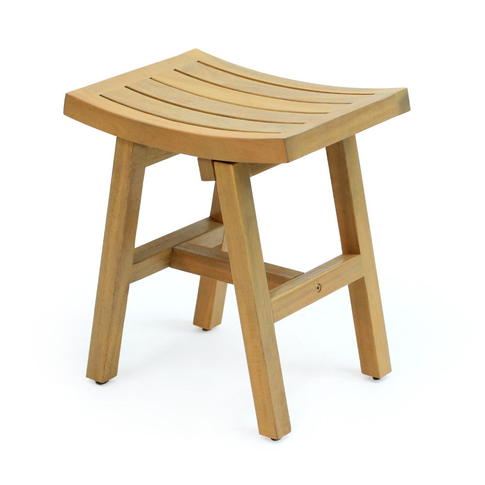 Nuvair 15.75" Traditional Classic Slatted Solid Acacia Wood Indoor/Outdoor Shower Stool