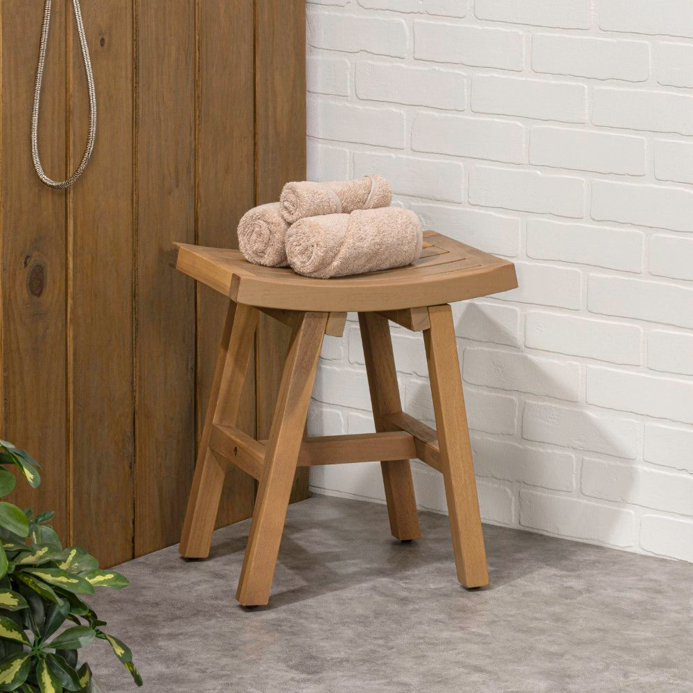 Nuvair 15.75" Traditional Classic Slatted Solid Acacia Wood Indoor/Outdoor Shower Stool