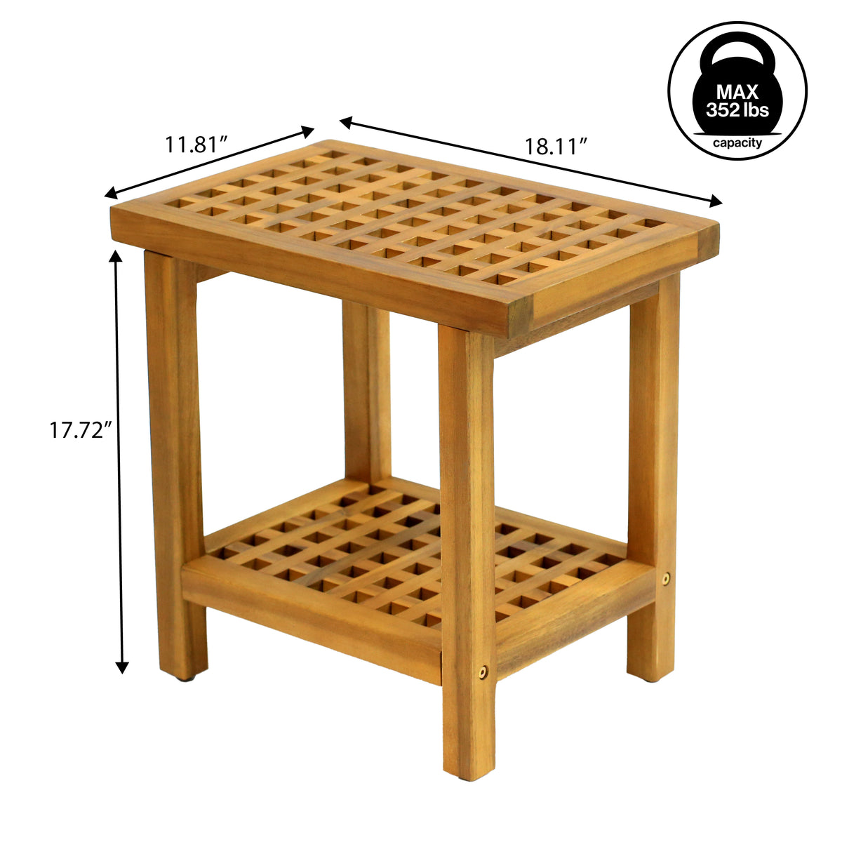 Liora 18.1" Modern Classic Grid Slat Solid Acacia Wood Indoor/Outdoor Shower Stool