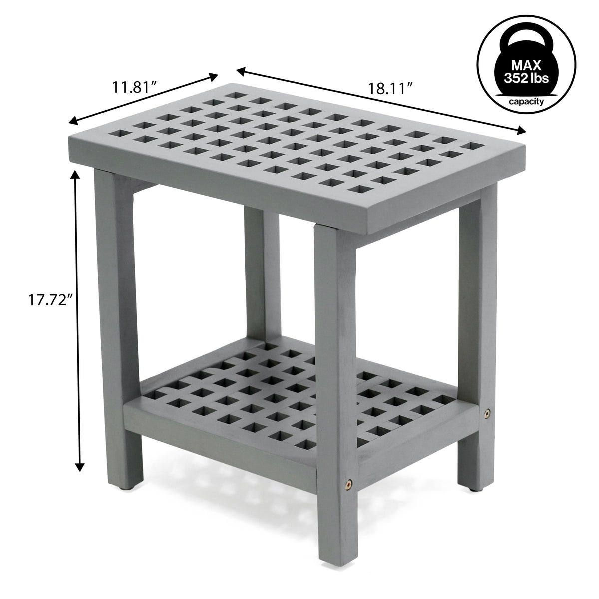 Liora 18.1" Modern Classic Grid Slat Solid Acacia Wood Indoor/Outdoor Shower Stool
