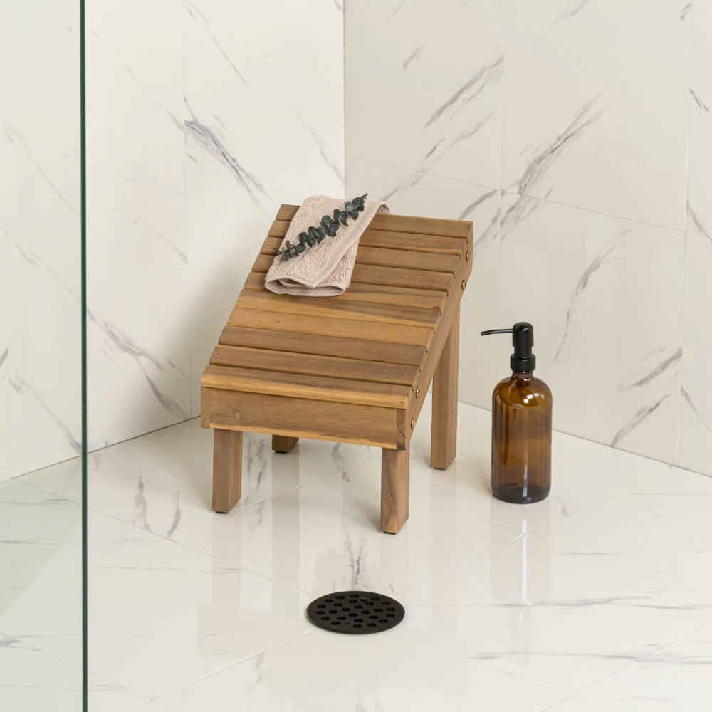 Cynara 11.8" Traditional Classic Solid Acacia Wood Shower Shaving Foot Stool