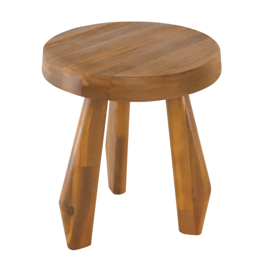 Vortexa 15" Rustic Coastal Acacia Wood Tripod Round Indoor/Outdoor Accent Stool