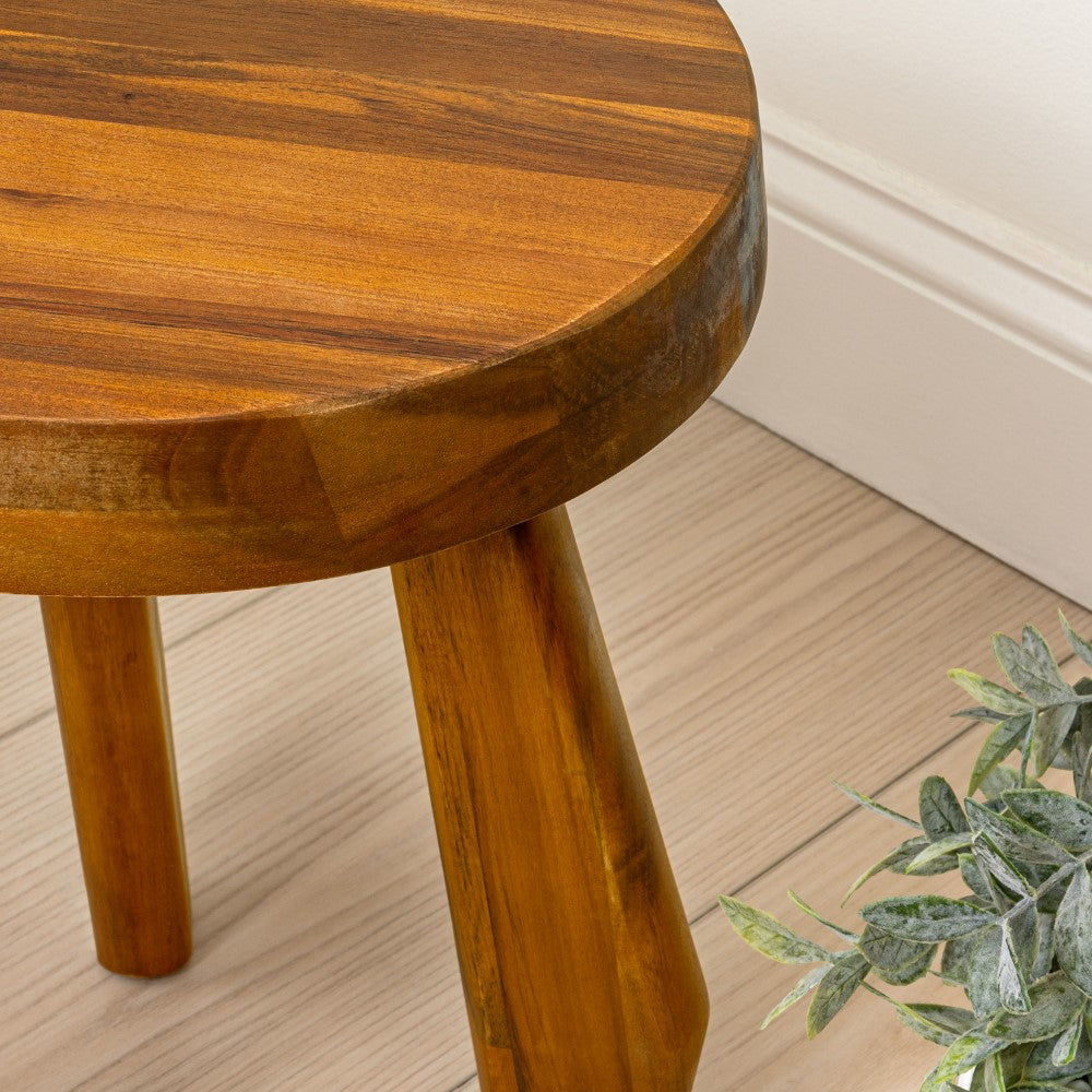 Vortexa 15" Rustic Coastal Acacia Wood Tripod Round Indoor/Outdoor Accent Stool