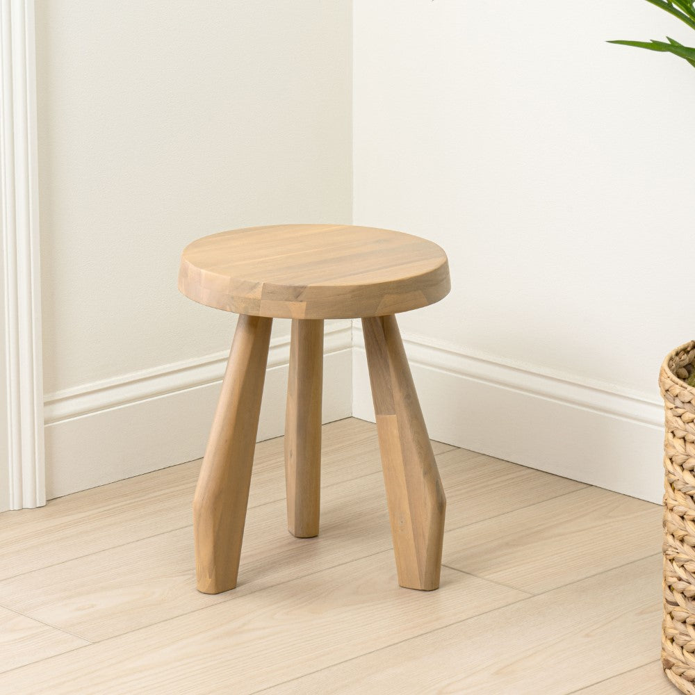 Vortexa 15" Rustic Coastal Acacia Wood Tripod Round Indoor/Outdoor Accent Stool