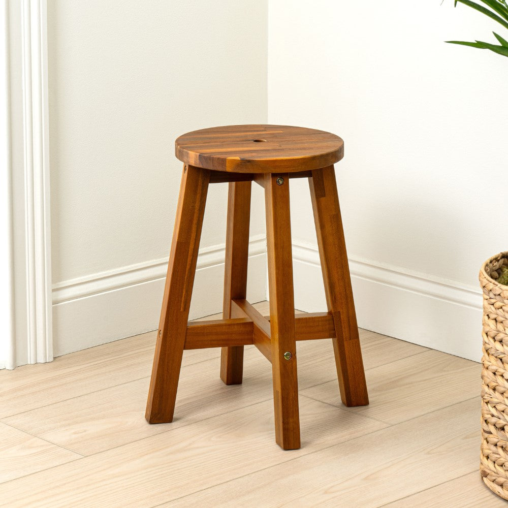 Lunaro 18" Coastal Casual Acacia Wood Round Indoor/Outdoor Accent Stool