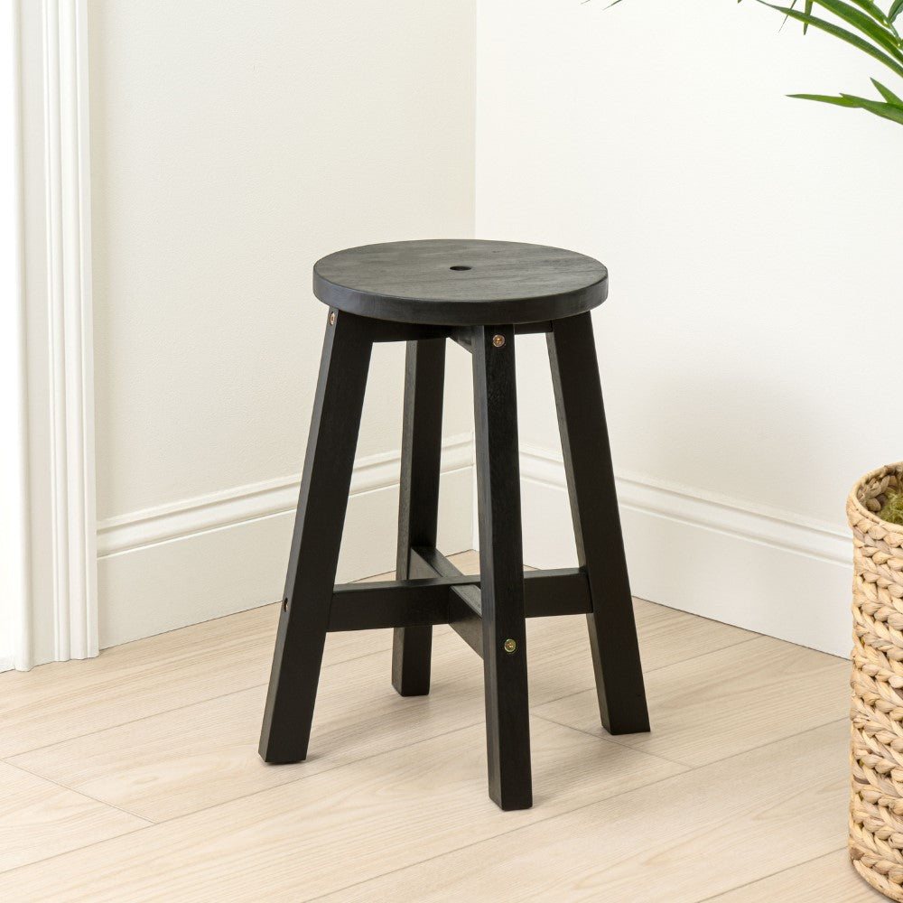 Lunaro 18" Coastal Casual Acacia Wood Round Indoor/Outdoor Accent Stool