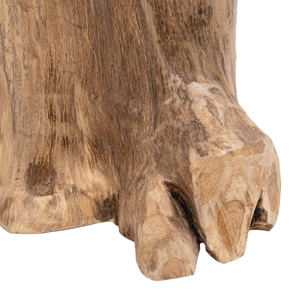 Velric 15.75" Rustic Modern Handcrafted Live Edge Solid Teak Wood Stump Stool