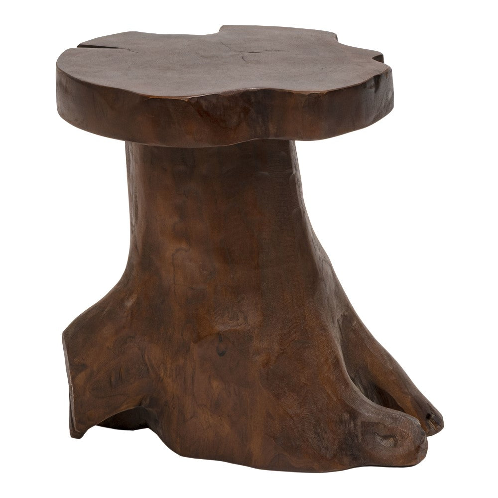 Velric 15.75" Rustic Modern Handcrafted Live Edge Solid Teak Wood Stump Stool