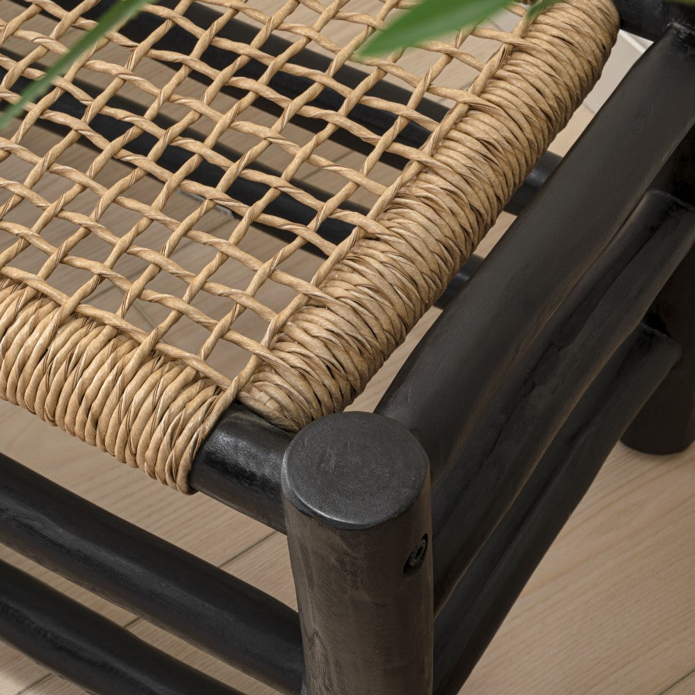 Armino 27.5" Coastal Bohemian Handcrafted Indoor/Outdoor Teak Wood Accent Stool with Woven Seat