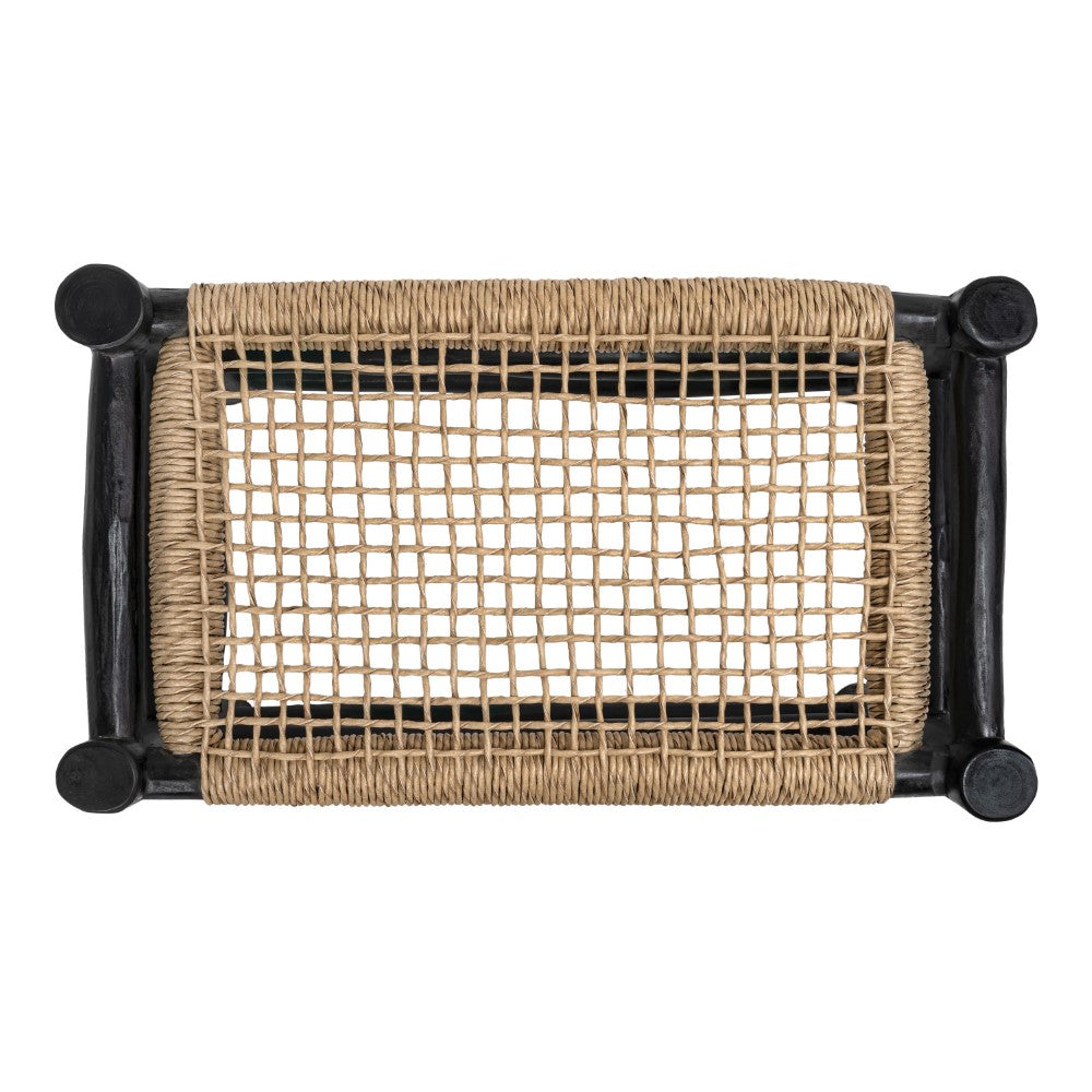 Armino 27.5" Coastal Bohemian Handcrafted Indoor/Outdoor Teak Wood Accent Stool with Woven Seat