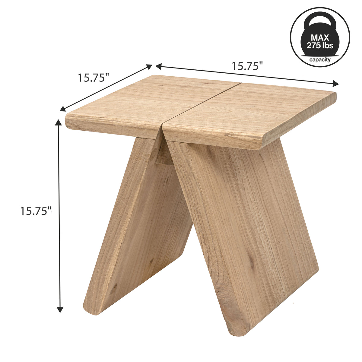 Zentro 15.75" Rustic Scandinavian Handcrafted Solid Mindi Wood Sculptural Base Accent Stool