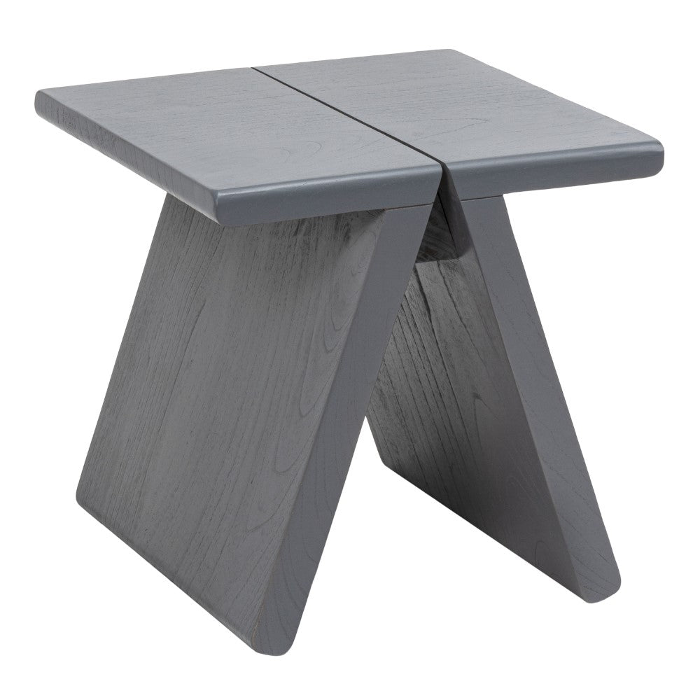 Zentro 15.75" Rustic Scandinavian Handcrafted Solid Mindi Wood Sculptural Base Accent Stool