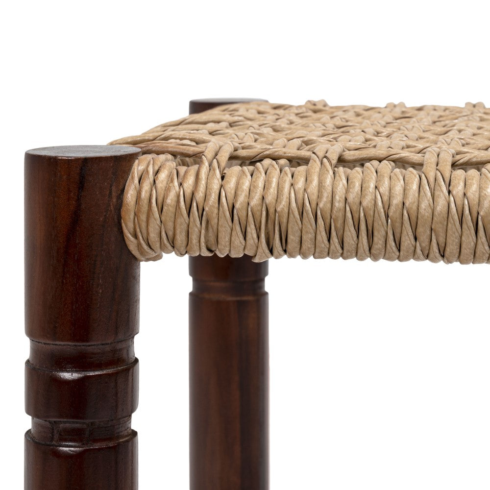 Morvyn 15.75" Casual Bohemian Handcrafted Teak Wood Backless Indoor/Outdoor Teak Wood Accent Stool with Synthetic Woven Rattan Seat