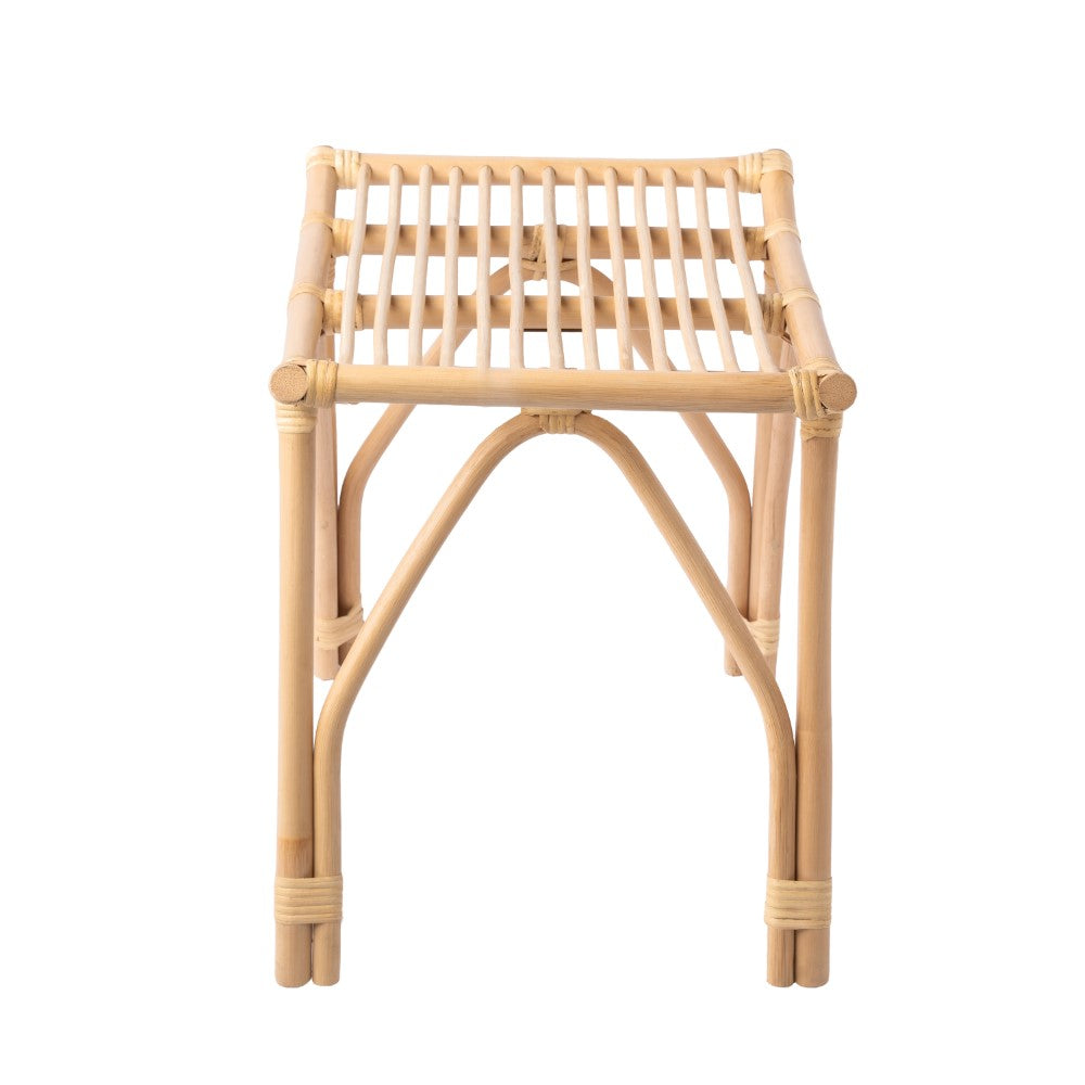 Talvero 17.7" Modern Bohemian Handcrafted Rattan/Teak Wood Curved Seat Accent Stool