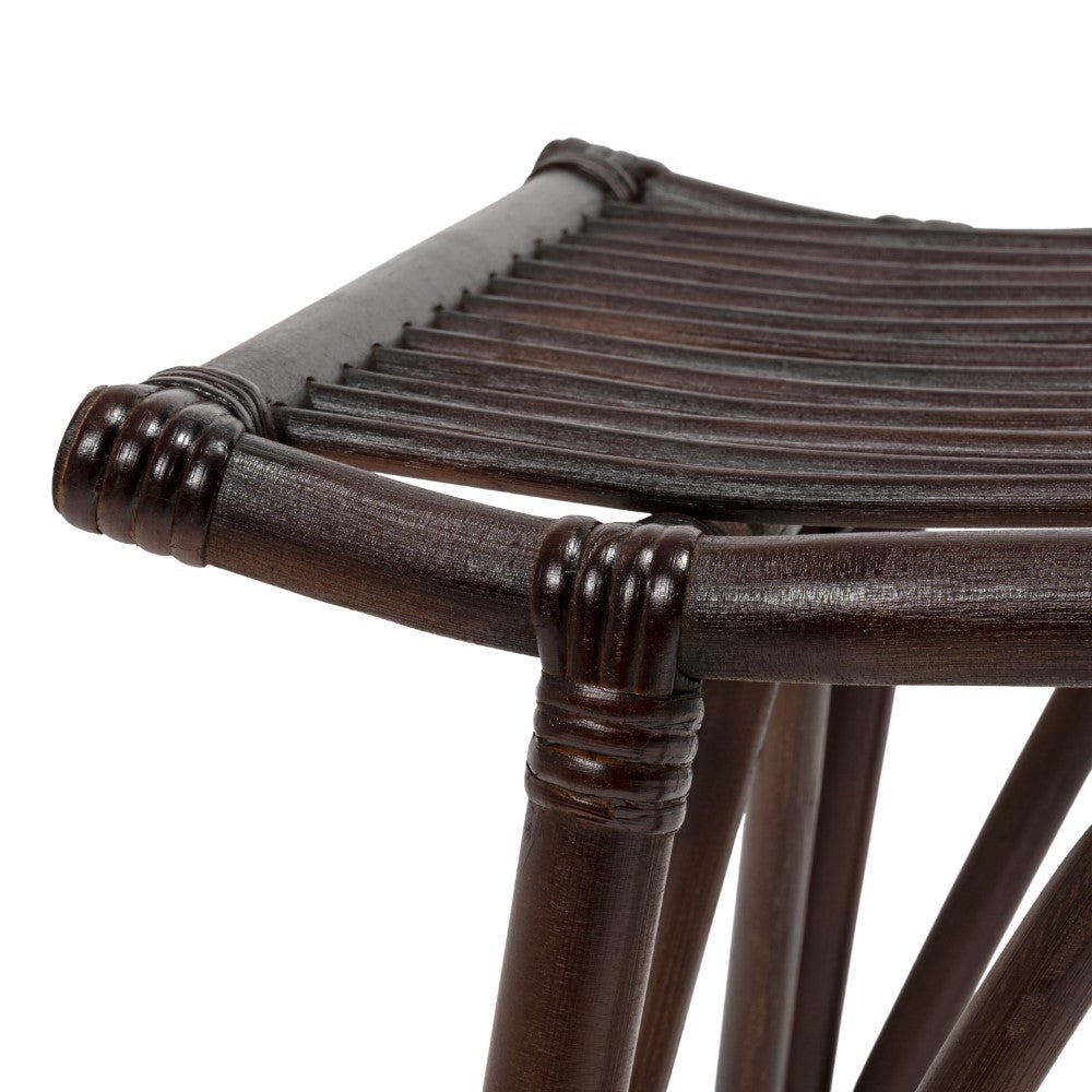 Talvero 17.7" Modern Bohemian Handcrafted Rattan/Teak Wood Curved Seat Accent Stool