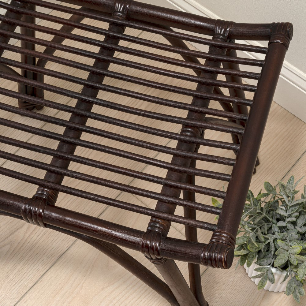 Talvero 17.7" Modern Bohemian Handcrafted Rattan/Teak Wood Curved Seat Accent Stool