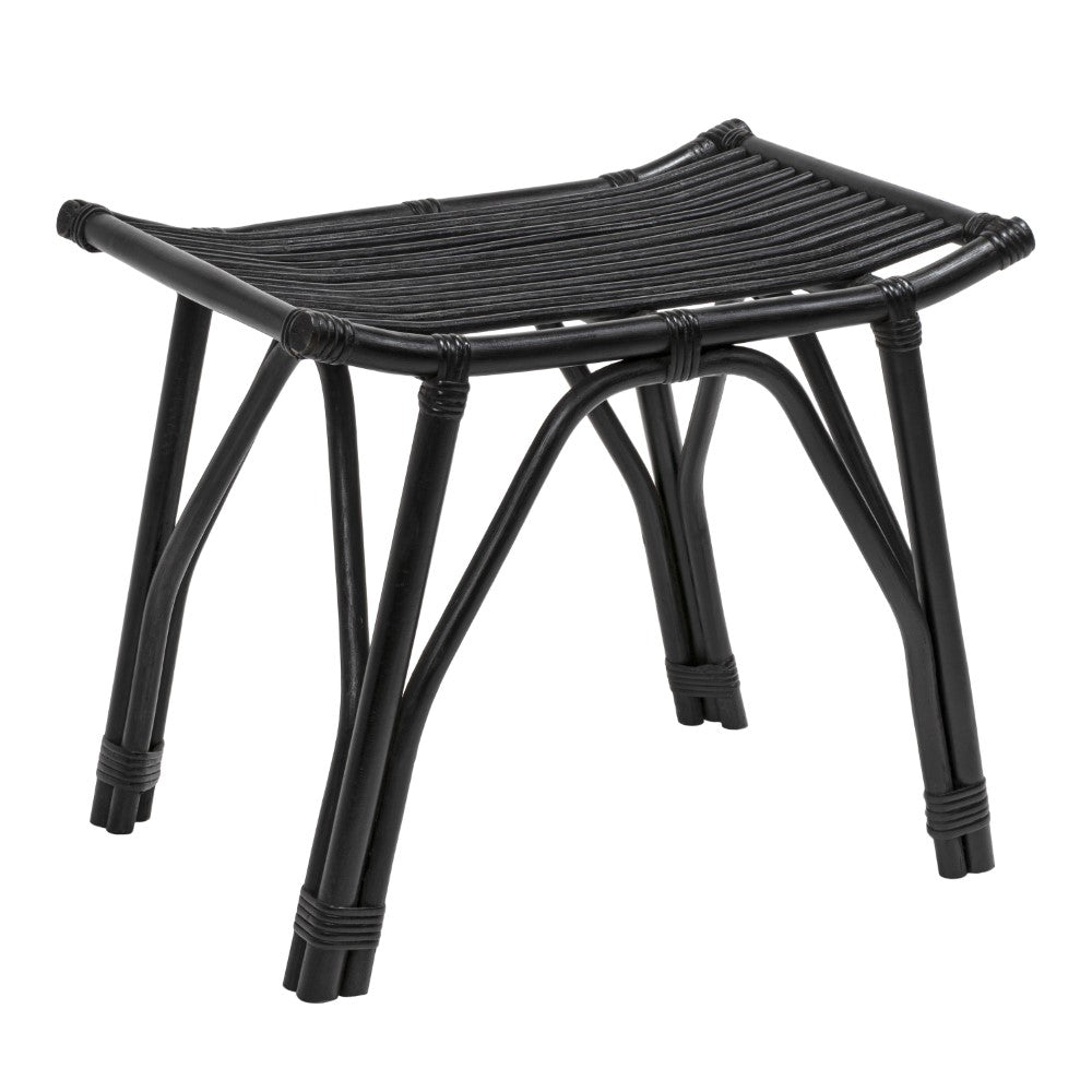 Talvero 17.7" Modern Bohemian Handcrafted Rattan/Teak Wood Curved Seat Accent Stool