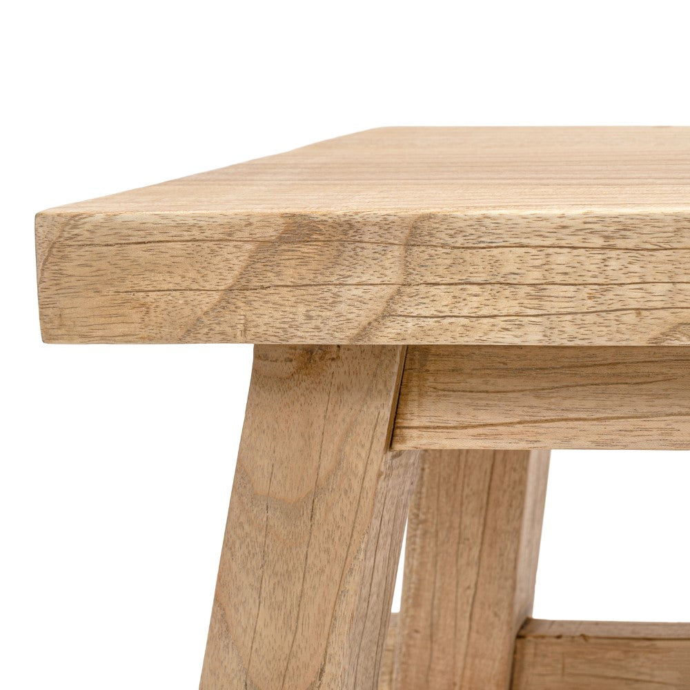 Evion 16.9" Rustic Farmhouse Solid Mindi Wood Handcrafted Accent Stool