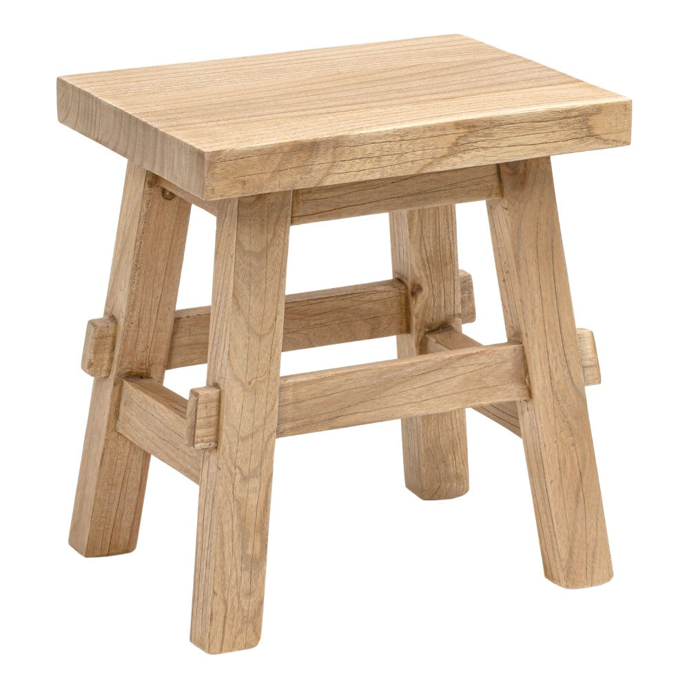 Evion 16.9" Rustic Farmhouse Solid Mindi Wood Handcrafted Accent Stool