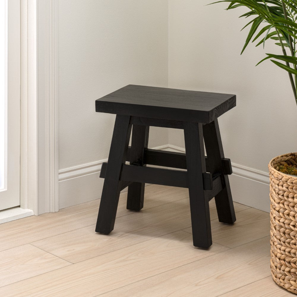 Evion 16.9" Rustic Farmhouse Solid Mindi Wood Handcrafted Accent Stool