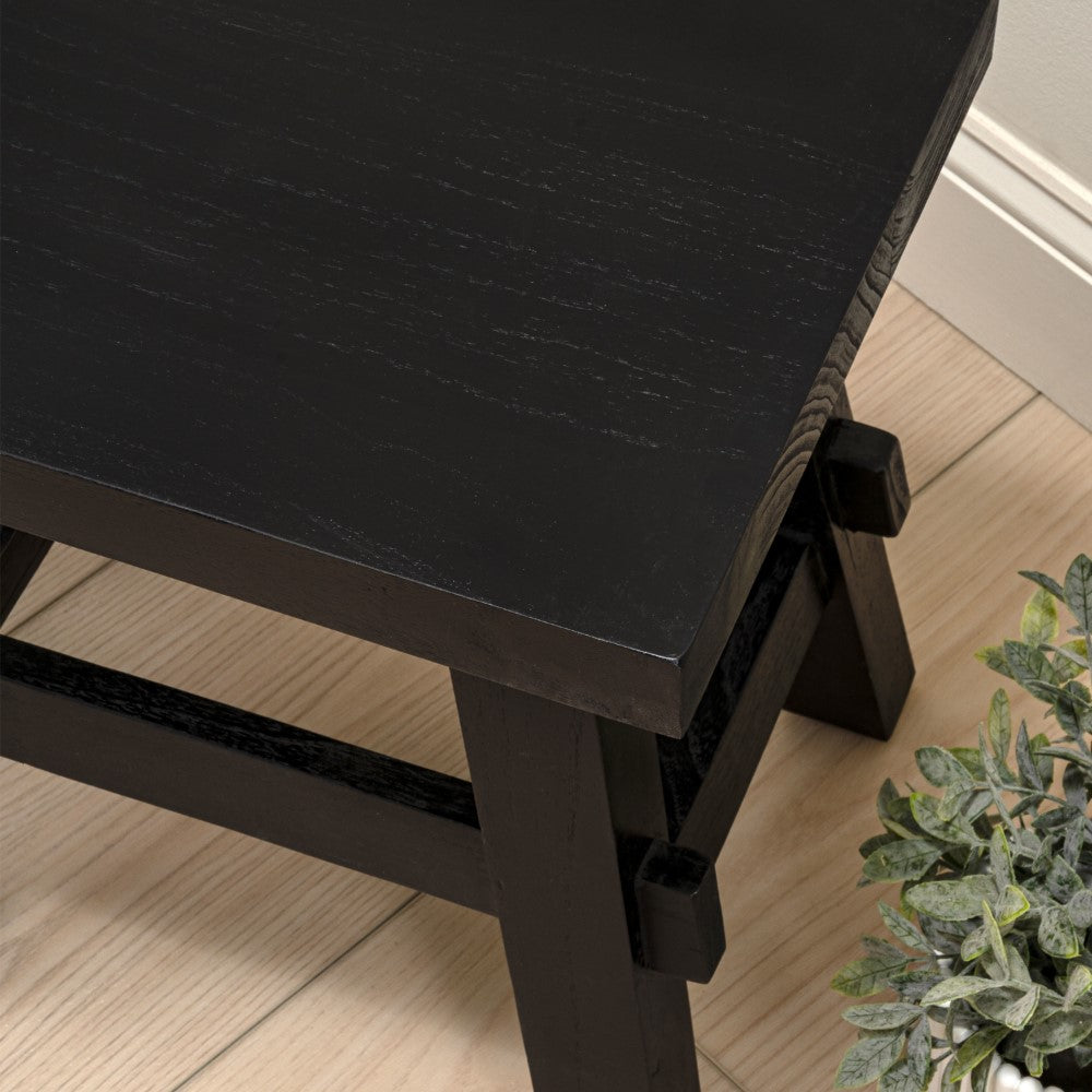 Evion 16.9" Rustic Farmhouse Solid Mindi Wood Handcrafted Accent Stool