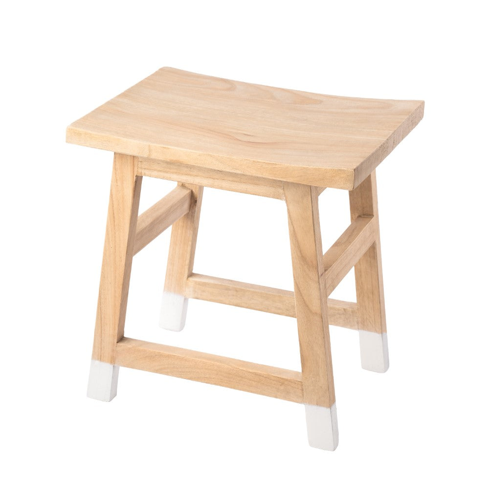 Corvex 18.3" Classic Casual Handcrafted Solid Mindi Wood Accent Stool with Tipped Legs