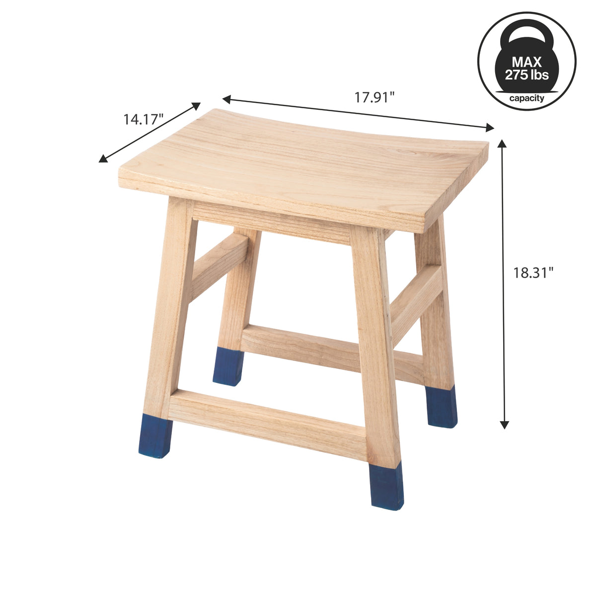 Corvex 18.3" Classic Casual Handcrafted Solid Mindi Wood Accent Stool with Tipped Legs