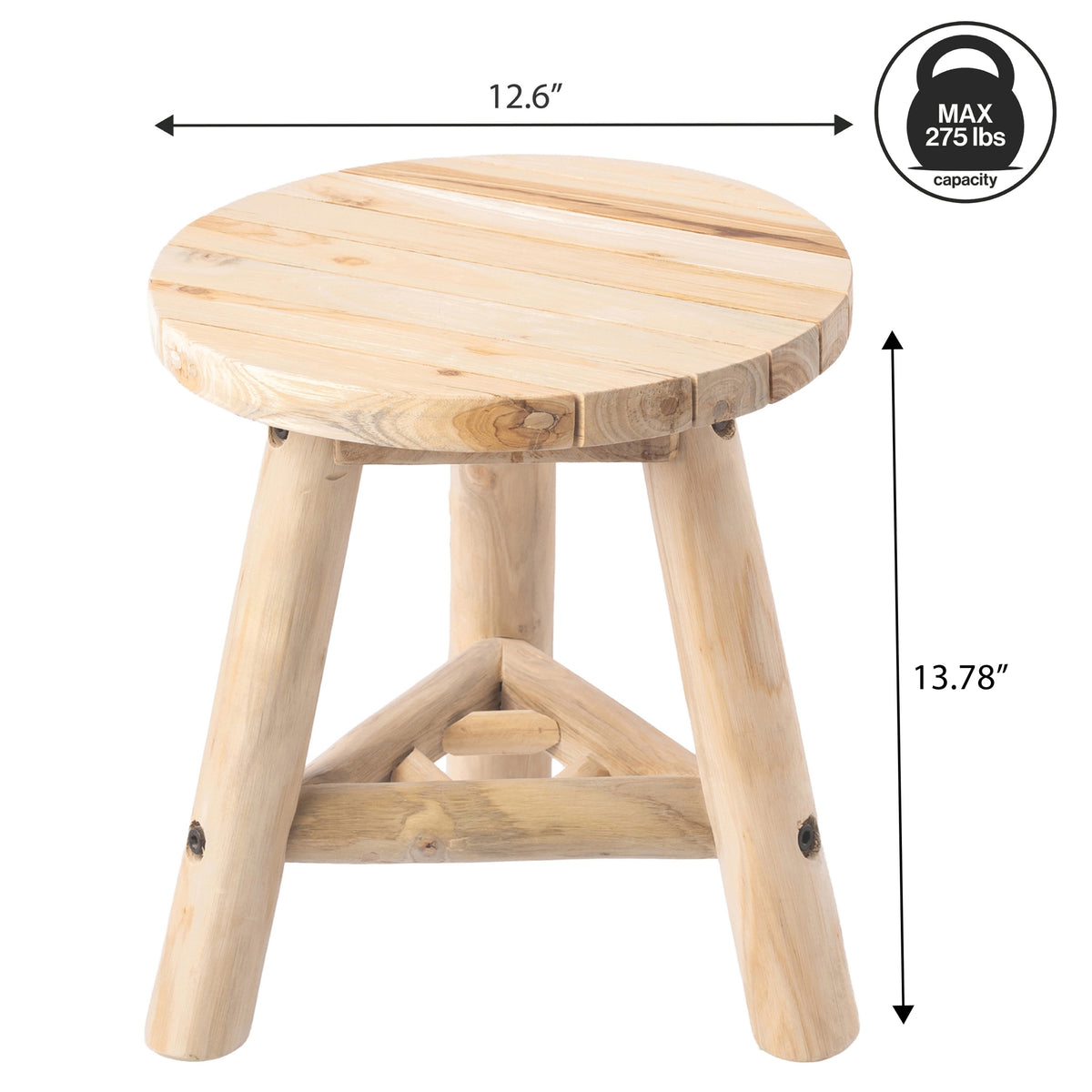 Alvero 13.8" Modern Minimalist Handcrafted Solid Teak Wood Accent Stool with Tri-Leg Base