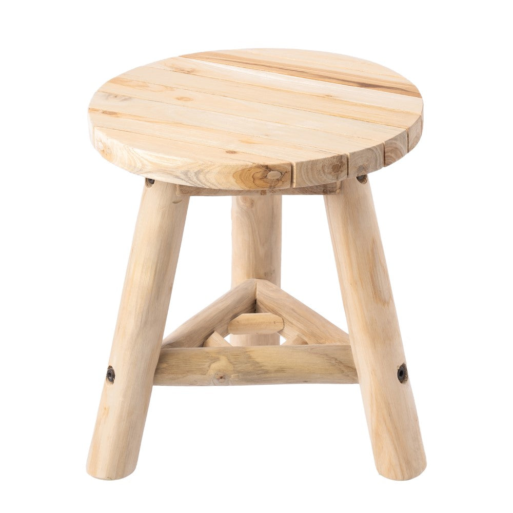 Alvero 13.8" Modern Minimalist Handcrafted Solid Teak Wood Accent Stool with Tri-Leg Base