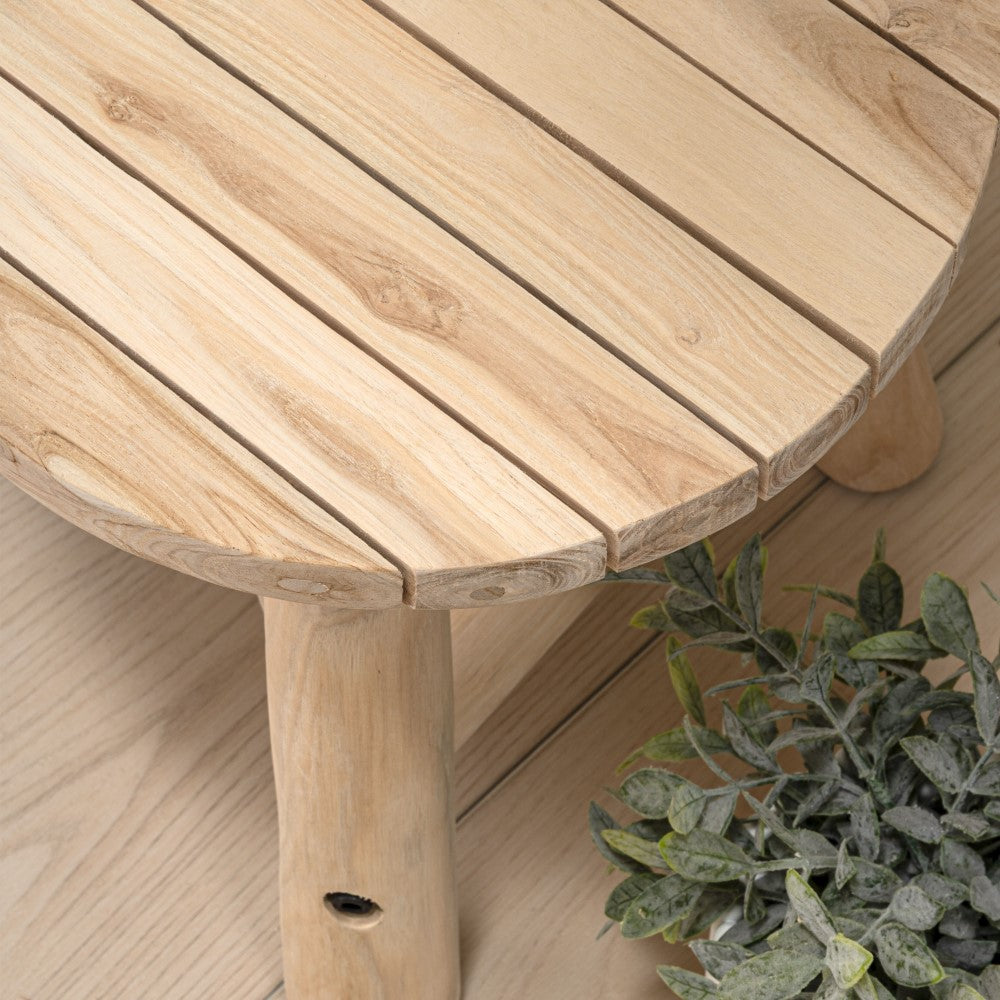 Alvero 13.8" Modern Minimalist Handcrafted Solid Teak Wood Accent Stool with Tri-Leg Base