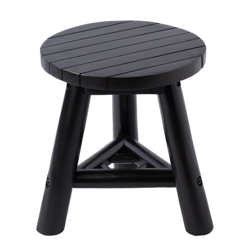 Alvero 13.8" Modern Minimalist Handcrafted Solid Teak Wood Accent Stool with Tri-Leg Base