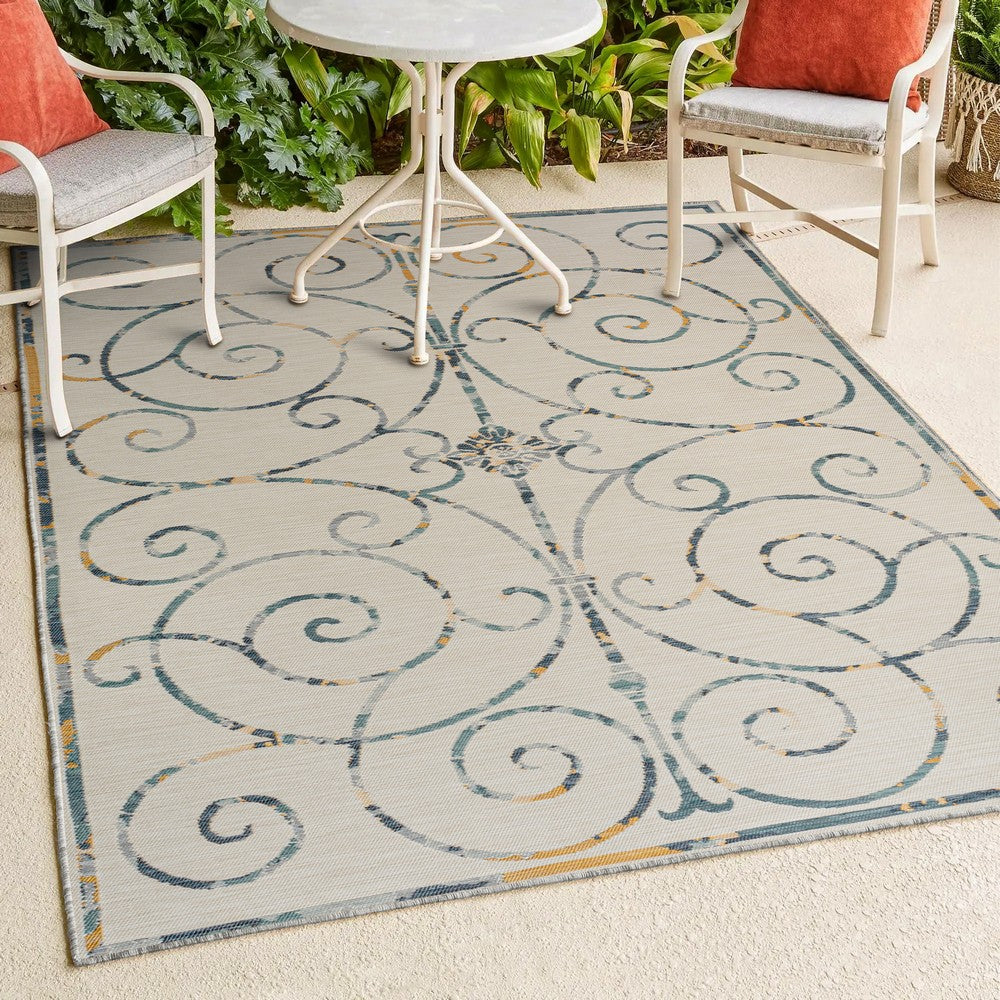 Ariadne Classic Cottage Filigree Scroll Reversible Machine-Washable Indoor/Outdoor Area Rug