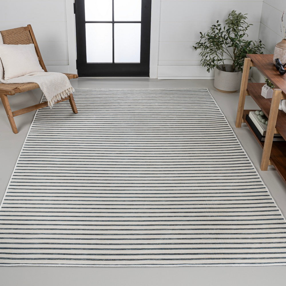 Eco Classic Coastal Pinstripe Reversible Machine-Washable Indoor/Outdoor Area Rug