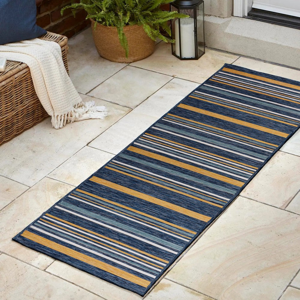 Remat Classic Coastal Ticking Stripe Reversible Machine-Washable Indoor/Outdoor Area Rug