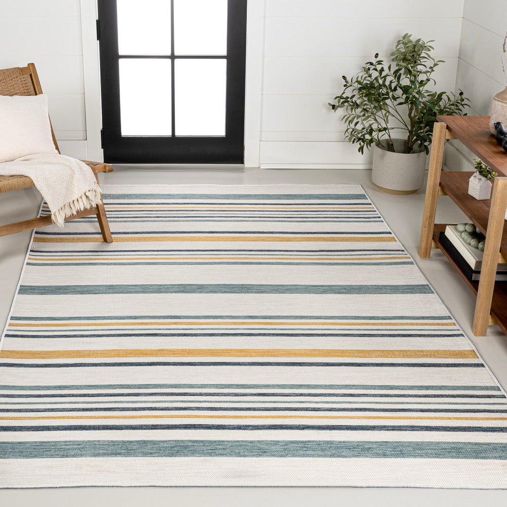Remat Classic Coastal Ticking Stripe Reversible Machine-Washable Indoor/Outdoor Area Rug