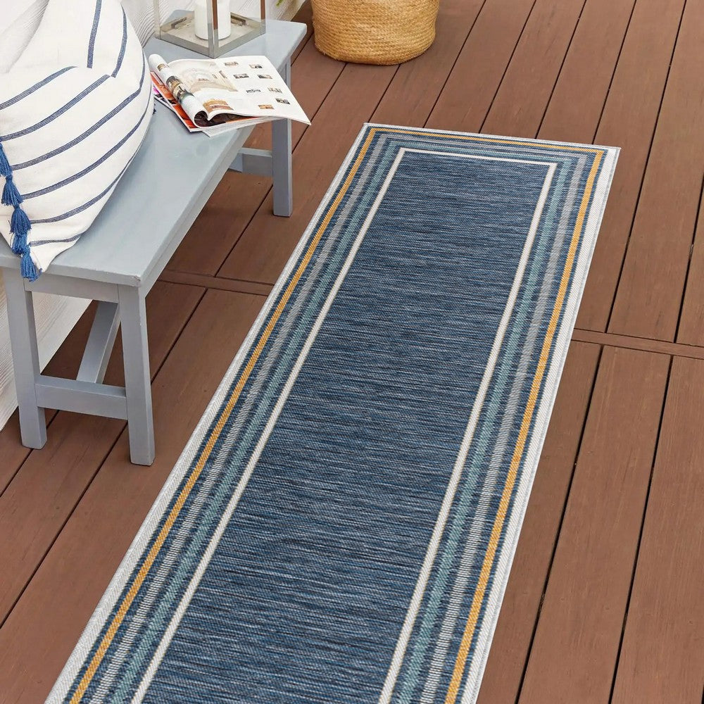 Homcomodar Classic Coastal Mitred Stripe Reversible Machine-Washable Indoor/Outdoor Area Rug