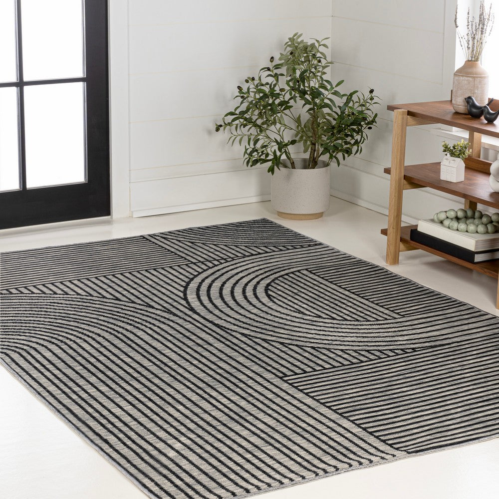 Leah Mid-Century Modern Arch Stripe Reversible Machine-Washable Indoor/Outdoor Area Rug