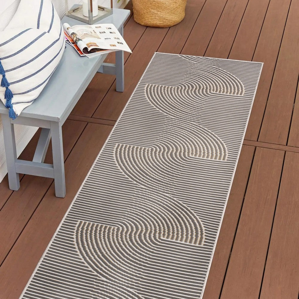 Cord Mid-Century Modern Curve Stripe Reversible Machine-Washable Indoor/Outdoor Area Rug
