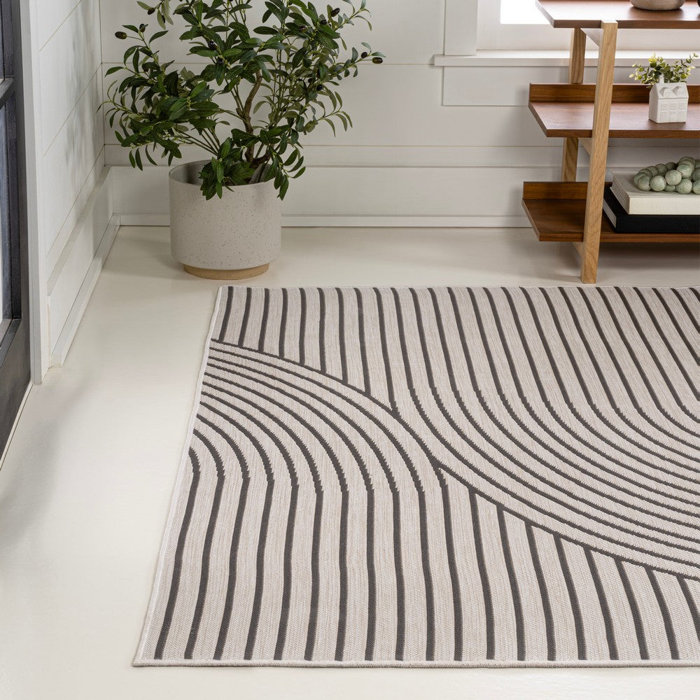 Cord Mid-Century Modern Curve Stripe Reversible Machine-Washable Indoor/Outdoor Area Rug