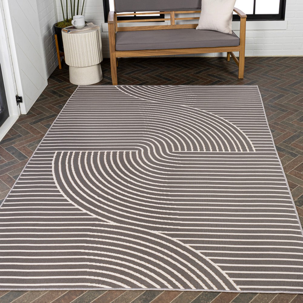 Cord Mid-Century Modern Curve Stripe Reversible Machine-Washable Indoor/Outdoor Area Rug