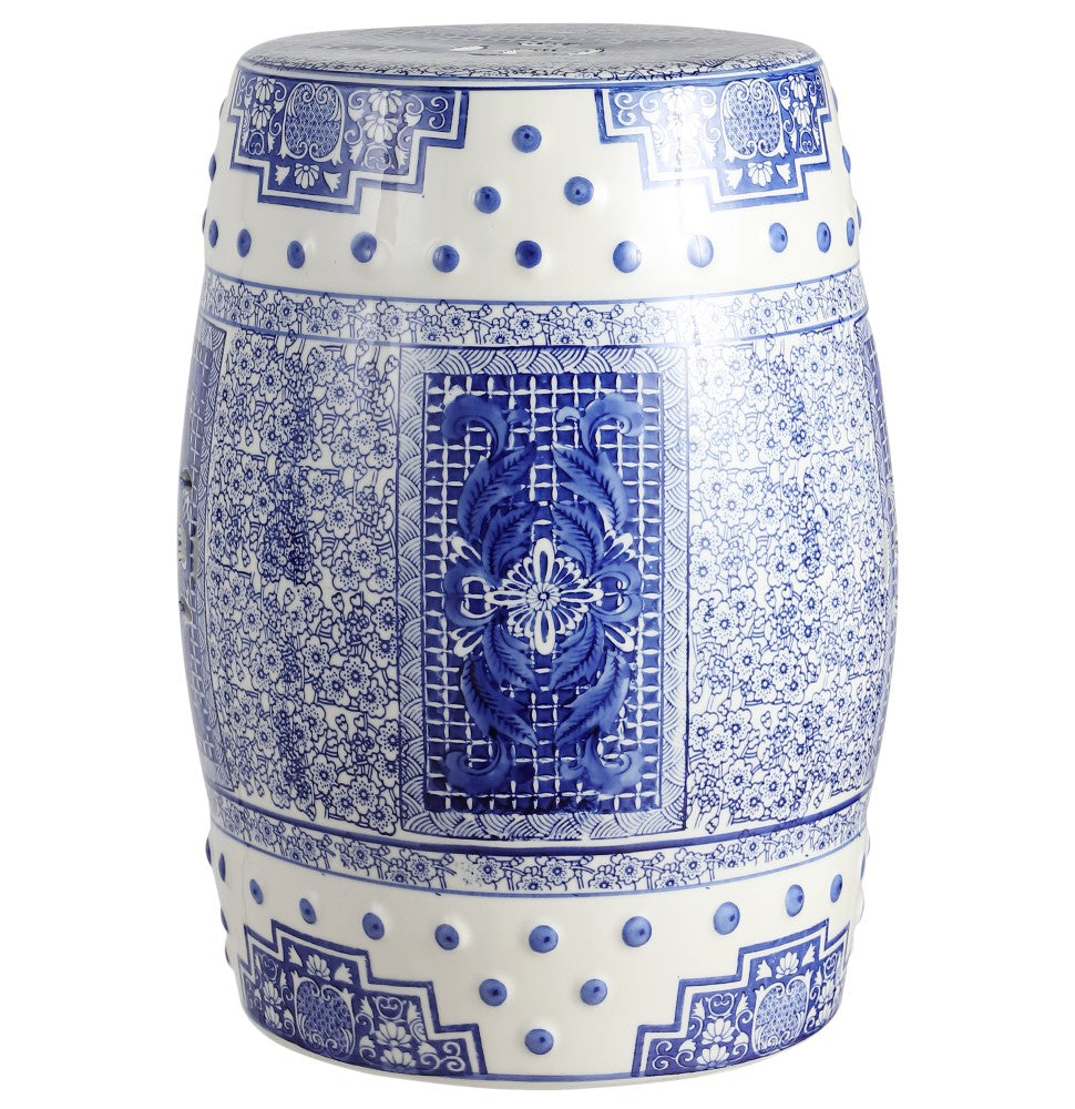 Serra 17.8" Chinoiserie Ceramic Drum Garden Stool