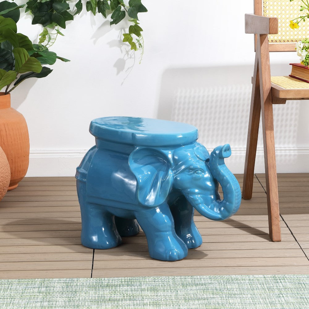 Trina White Elephant 14.2" Ceramic Garden Stool