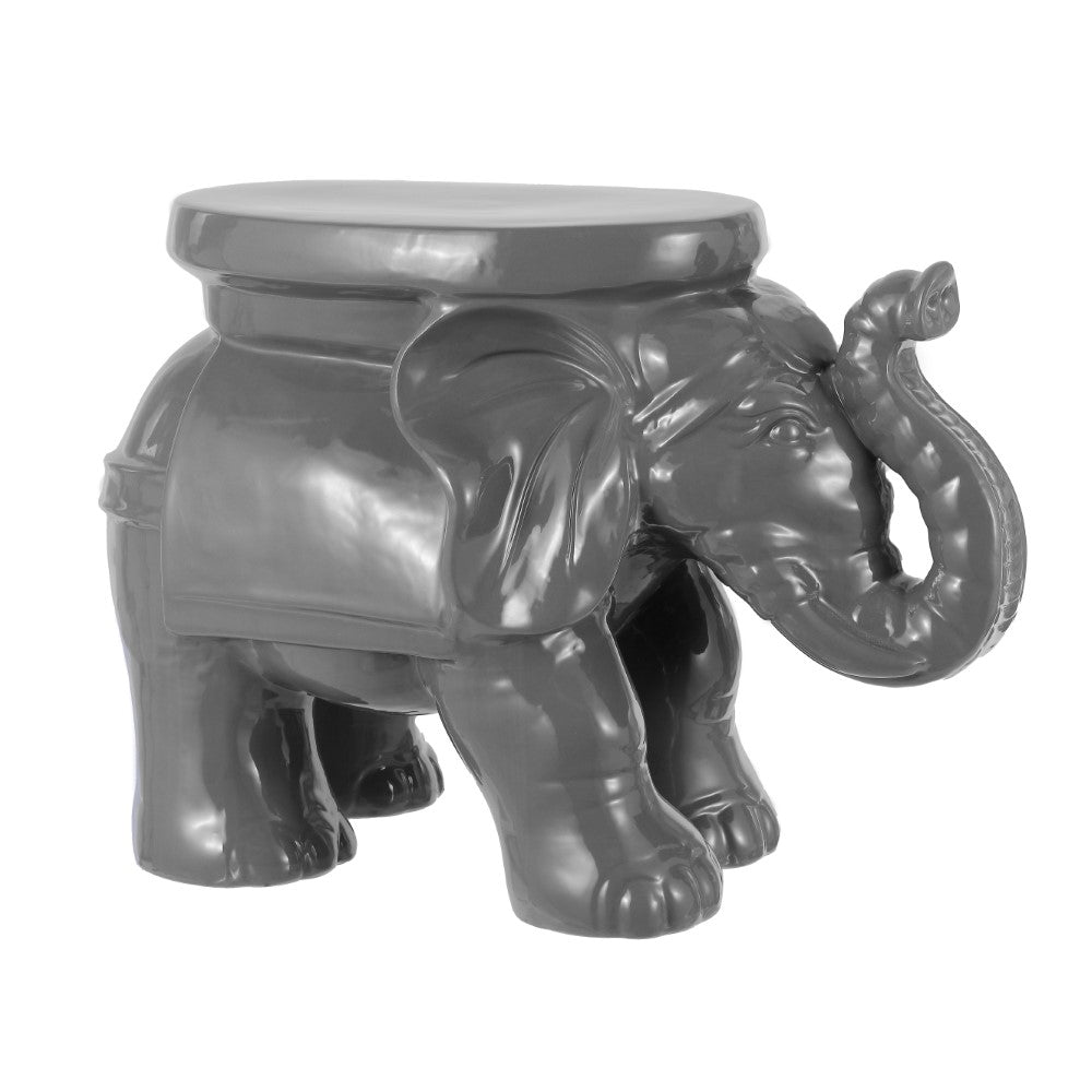 Trina White Elephant 14.2" Ceramic Garden Stool