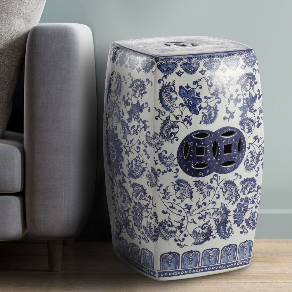 Eddie 18.5" Chinoiserie Ceramice Square Garden Stool