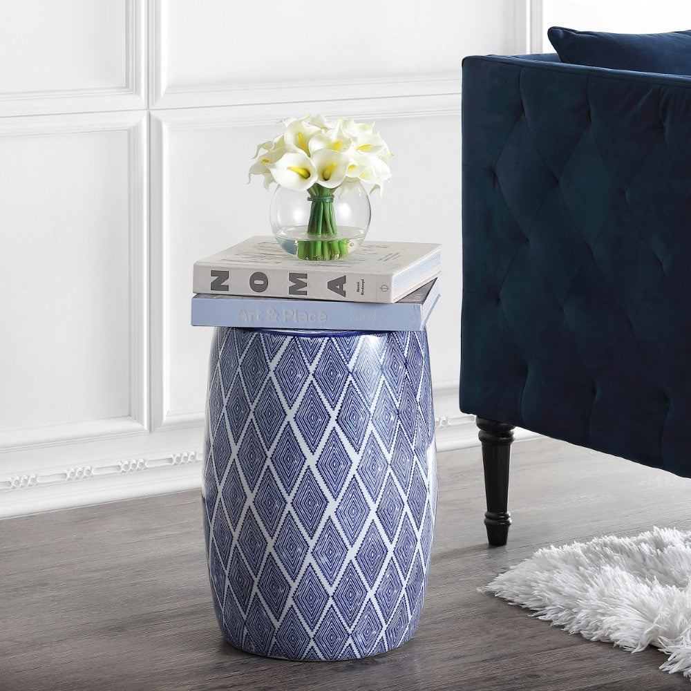 Poppies Diamonds 18" Ceramic Drum Garden Stool