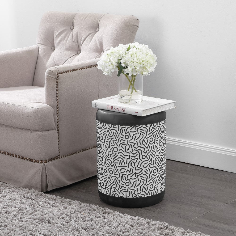 Vernis 17.75" Modern Bohemian Geometric Drum Garden Stool