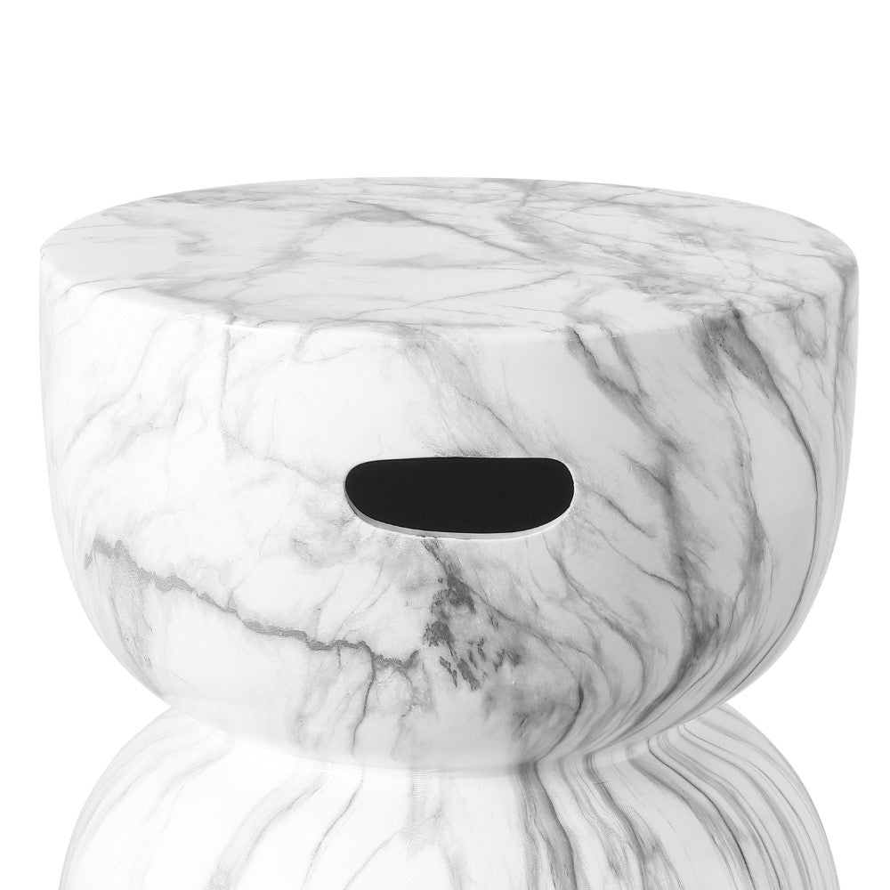 Varavara 14.75" Contemporary Modern Marble Glaze Drum Indoor/Outdoor Garden Stool