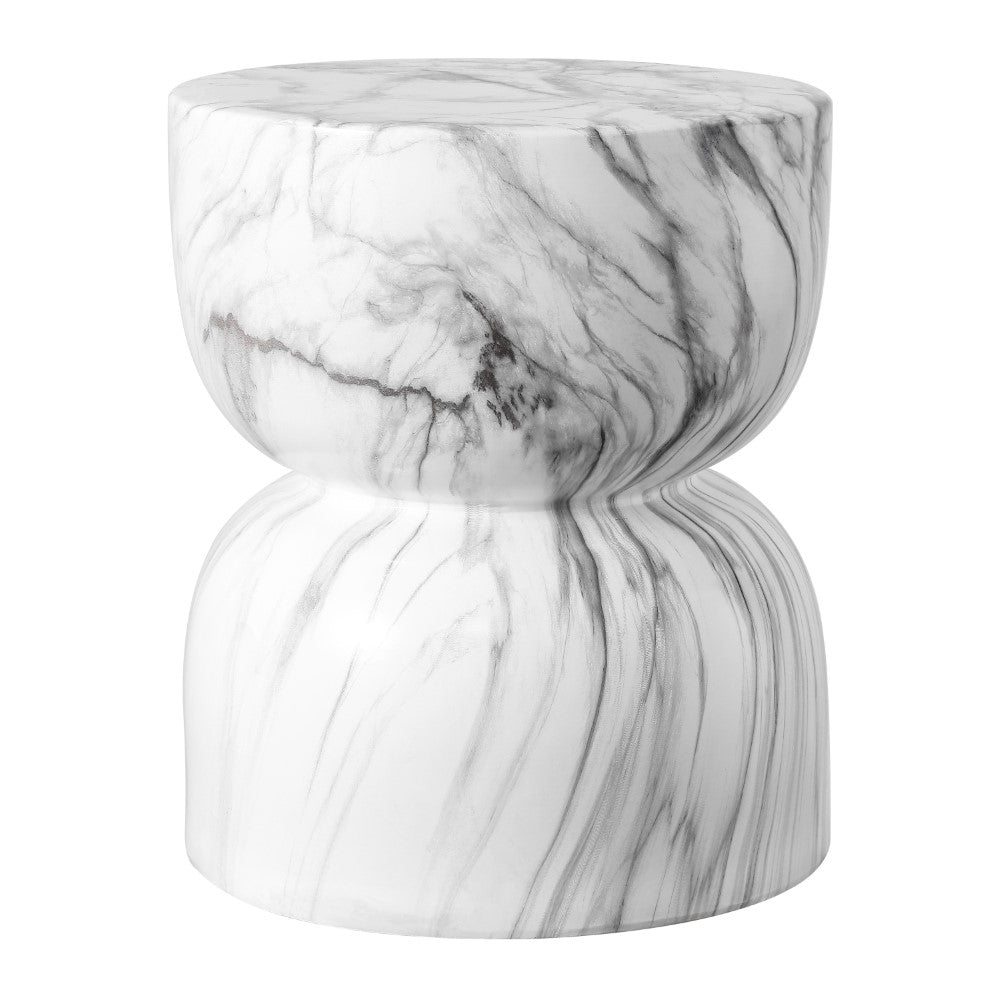 Varavara 14.75" Contemporary Modern Marble Glaze Drum Indoor/Outdoor Garden Stool