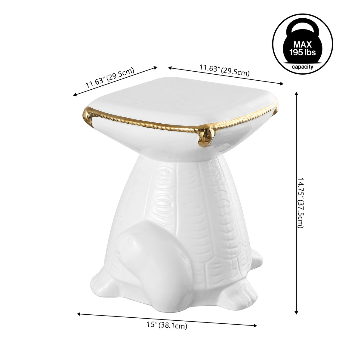 Caspian 14.75" Modern Bohemian Ceramic Turtle Indoor/Outdoor Garden Stool